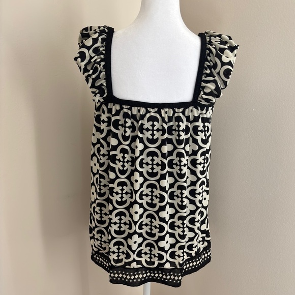 Women’s Black and Cream Patterned Square Neck Blouse | Size Small - Picture 3 of 8